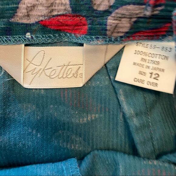 Vintage 80s Pykettes Skirt Corduroy 100% Cotton turquoise red gray floral 8 M - Picture 3 of 4